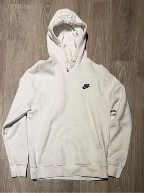 Nike White Hoodie with Black Swoosh - Men's Pullover Sweatshirt